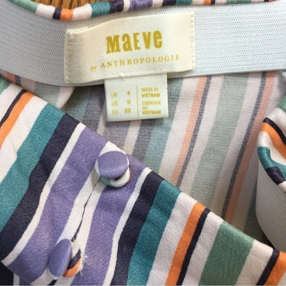 Anthropologie Maeve Silky Freya striped Freya Button lagenlook Midi Skirt 0/W26